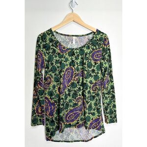LuLaRoe Lynnae Long Sleeve Blouse Paisley Print Green/Purple Size Medium